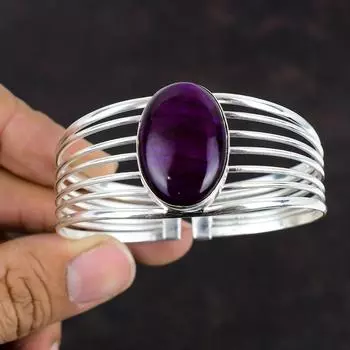 Браслет из фиолетового огненного лабрадорита с драгоценным камнем, браслет ручной работы, браслет из стерлингового серебра 925 пробы, регулируемый браслет-манжета, свадебные подарки, серебряные украшения