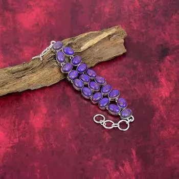 Браслет из фиолетовой меди и бирюзы, ювелирные изделия из стерлингового серебра 925 пробы, регулируемый браслет-цепочка с драгоценными камнями, подарок для нее, изящные ювелирные изделия ручной работы Adjustable with 8 inches фиолетовый