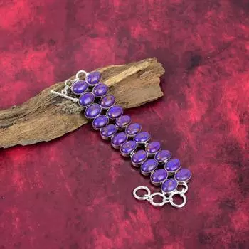 Браслет из фиолетовой меди и бирюзы, ювелирные изделия из стерлингового серебра 925 пробы, регулируемый браслет-цепочка с драгоценными камнями, подарок для нее, изящные ювелирные изделия ручной работы Adjustable With 8 Inches фиолетовый