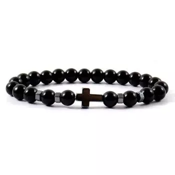 Браслет из гематита с крестом из бусин 8 мм, браслет из натурального черного вулканического камня, мужские и женские украшения для йоги