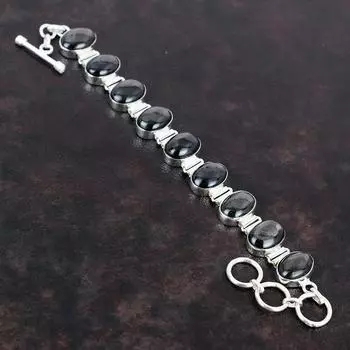 Браслет из гиперстена, серебряный браслет 925 пробы, регулируемый браслет-цепочка, ювелирные изделия из гиперстена, браслет ручной работы, подарки для женщин