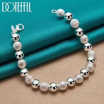 Гладкий матовый браслет из бусин из стерлингового серебра 925 пробы, модные украшения 20cm