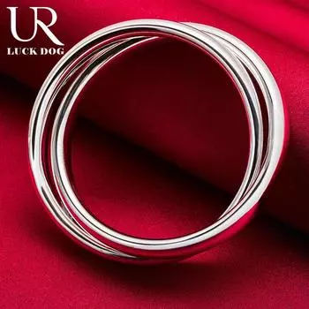Браслет из гладкого двойного кольца из стерлингового серебра 925 пробы, модные свадебные украшения 67MM