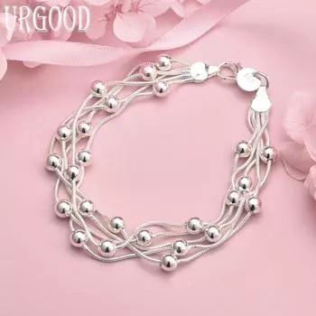 Браслет из гладкого серебра 925 пробы с бусинами, модные свадебные украшения 20CM