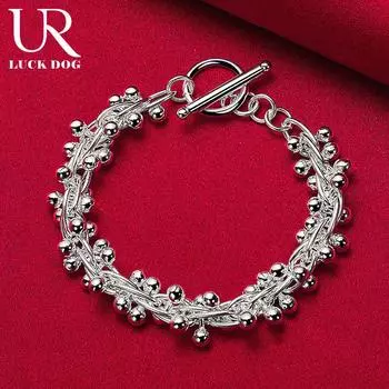 Браслет из гладкого виноградного бисера из стерлингового серебра 925 пробы, модные свадебные украшения 20CM