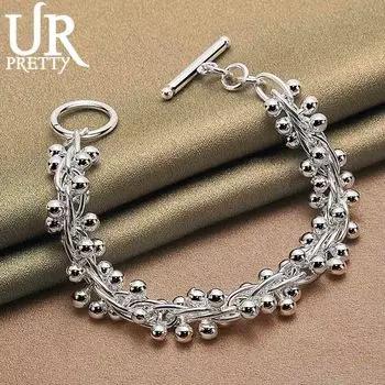 Браслет из гладкого виноградного бисера из стерлингового серебра 925 пробы, модные свадебные украшения 20CM