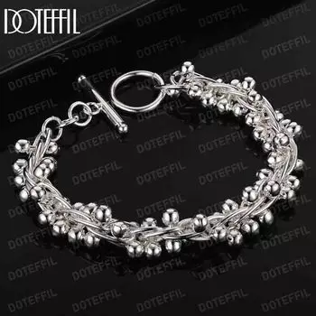 Браслет из гладкого виноградного бисера из стерлингового серебра 925 пробы, модные свадебные украшения 20CM