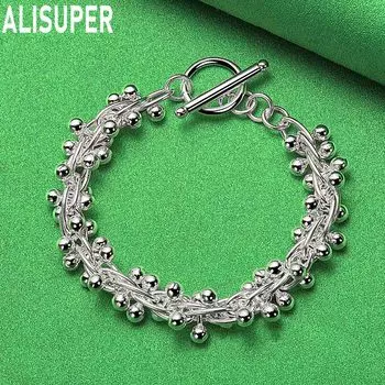 Браслет из гладкого виноградного бисера из стерлингового серебра 925 пробы, модные свадебные украшения 20CM