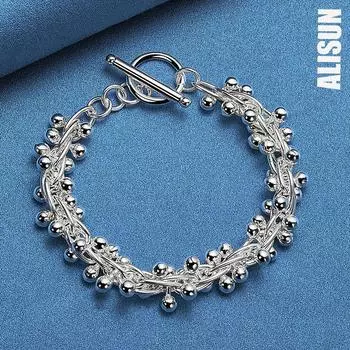 Браслет из гладкого виноградного бисера, модные свадебные украшения из стерлингового серебра 925 пробы 20CM