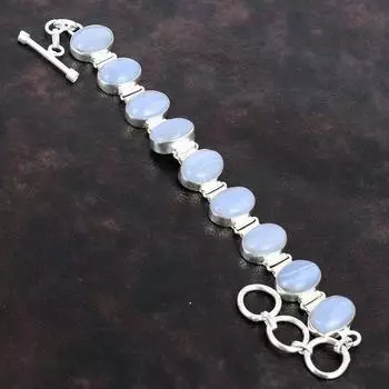 Браслет из голубого кружевного агата, натуральный драгоценный камень, браслет из стерлингового серебра 925 пробы, регулируемый браслет-цепочка, серебряные украшения ручной работы для подарков