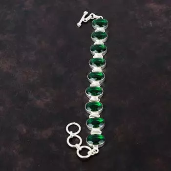 Браслет из граненого хромдиопсида Браслет из драгоценного камня Браслет из стерлингового серебра 925 пробы Регулируемый браслет-цепочка Ювелирные изделия ручной работы Подарки на помолвку Adjustable