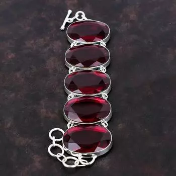 Браслет из граненого мозамбикского граната, браслет из стерлингового серебра 925 пробы, очень красивый драгоценный камень, ювелирные изделия ручной работы, регулируемый браслет-цепочка, подарок для нее Adjustable