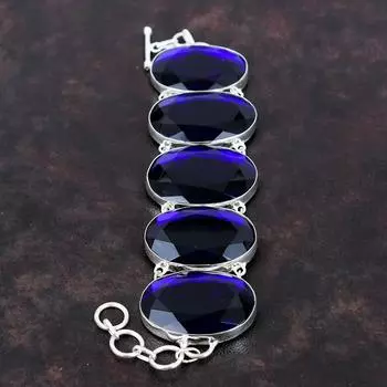 Браслет из граненого танзанитового кварца, браслет из стерлингового серебра 925 пробы, ювелирные изделия ручной работы в стиле бохо, регулируемый браслет-цепочка, подарок для него, ювелирные изделия из драгоценных камней Adjustable