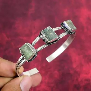 Браслет из грубого аквамарина, ювелирные изделия из цельного серебра 925 пробы, великолепный браслет ручной работы для свадебного подарка Adjustable синий