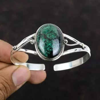 Браслет из хризоколлы, браслет-манжета ручной работы, браслет из стерлингового серебра 925 пробы, регулируемая манжета, изящный браслет, подарок для нее, ювелирные изделия из драгоценных камней из хризоколлы