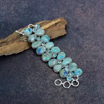 Браслет из хризоколлы, голубого топаза, 925 пробы, стерлингового серебра, ручной работы, красивый браслет для свадебного подарка Adjustable with 8 inches зелёный