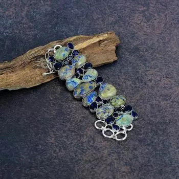 Браслет из хризоколлы, синего сапфира, 925 пробы, стерлинговое серебро, красивый браслет ручной работы для свадебного подарка Adjustable with 8 inches синий