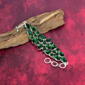 Браслет из хромдиопсида, ювелирные изделия из цельного серебра 925 пробы с драгоценными камнями, браслет ручной работы на День матери Adjustable With 8 Inches зелёный