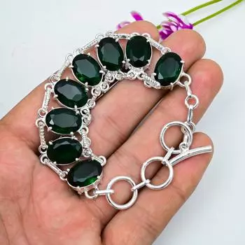 Браслет из хромдиопсида, ювелирные изделия из стерлингового серебра 925 пробы, абсолютно новый браслет ручной работы, серебряные ювелирные изделия, свадебные подарки 8 Inches зелёный