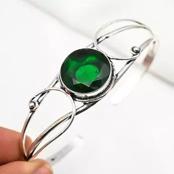 Браслет из хромированного диопсида, браслет-манжета ручной работы, браслет из чистого серебра 925 пробы, изящный регулируемый браслет-манжета, подарок для нее, ювелирные изделия из драгоценных камней Adjustable зелёный