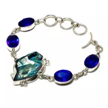 Браслет из хрусталя, титана, синего топаза, посеребренного камня 925 пробы, 6–8 дюймов