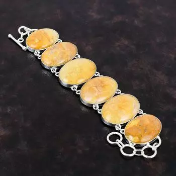 Браслет из ископаемого коралла, браслет из стерлингового серебра 925 пробы, ювелирные изделия из натуральных драгоценных камней, регулируемый браслет-цепочка, дизайнерские ювелирные изделия ручной работы, подарок для нее Adjustable