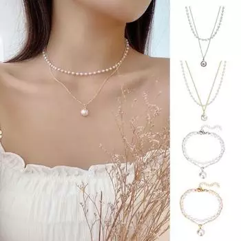 Браслет из искусственного жемчуга ручной работы для женщин, регулируемый браслет из сплава, ожерелье из искусственного жемчуга в стиле ретро C