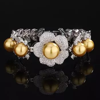 Браслет из искусственного жемчуга с бриллиантами и цветком премиум-класса, браслет из серого пресноводного жемчуга с таитянским жемчугом для женщин