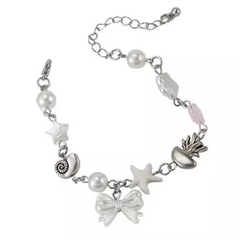 Браслет из искусственного жемчуга с подвеской в виде банта, подвеска в виде узла-бабочки, регулируемая длина, украшение на руку 2