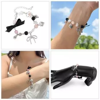 Браслет из искусственного жемчуга с подвеской в виде банта, подвеска в виде узла-бабочки, регулируемая длина, украшение на руку 2