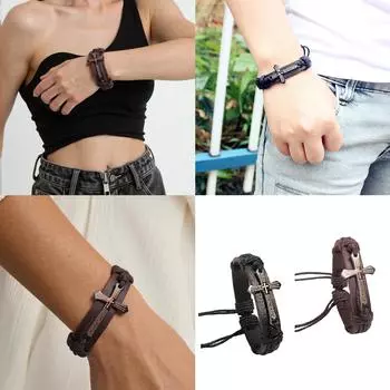 Браслет из искусственной кожи с кожей и крестами для христианских молитв и медитаций Элегантный браслет из искусственной католической кожи чёрный