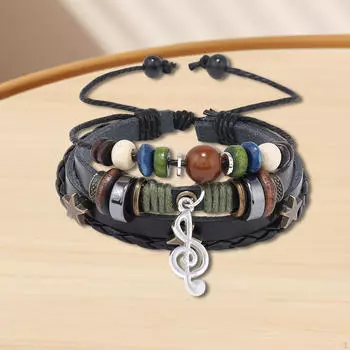 Браслет из искусственной кожи с музыкальной нотой, подвеска-шарм для подарка на вечеринку, повседневная чёрный