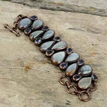 Браслет из кианита, электроформованный медный браслет, регулируемый браслет-цепочка, браслет из танзанита и кварца, ювелирные изделия ручной работы, подарок для матери