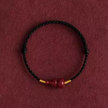 Браслет из киновари с двойным тыквенным кулоном Фу Лу с горы Путо, красная плетеная веревочка, бусины удачи на год рождения для мужчин и женщин Cinnabar gourd black rope bracelet (children)