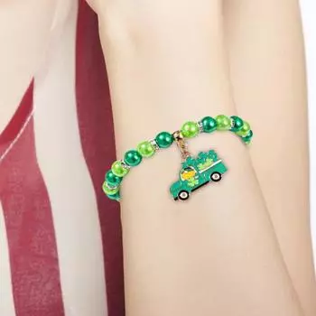 Браслет из клевера. День Святого Патрика Ирландские бисерные украшения со стеклянными бусинами и подвесками Браслет-талисман на удачу для праздничных торжеств Эластичный клевер A