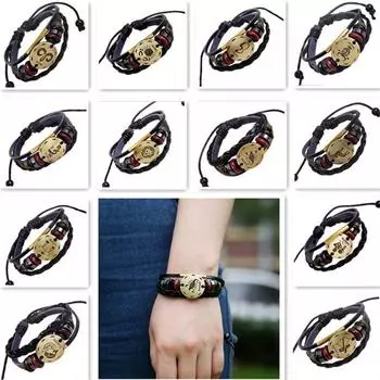 Браслет из коровьей кожи с бусинами унисекс 12 созвездий, модные трендовые парные украшения