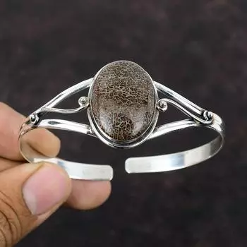 Браслет из кости динозавра с драгоценными камнями, браслет ручной работы, новый браслет-манжета, браслет из стерлингового серебра 925 пробы, регулируемый браслет-манжета, подарок на годовщину для мамы Adjustable