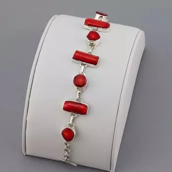 Браслет из красного бамбука с серебряными звеньями 7 to 8 красный