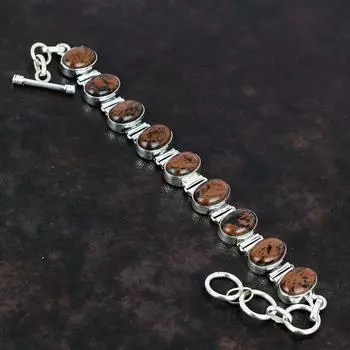 Браслет из красного дерева и обсидиана, браслет из драгоценных камней, браслет из стерлингового серебра 925 пробы, регулируемый браслет-цепочка, серебряные украшения ручной работы, подарки на помолвку