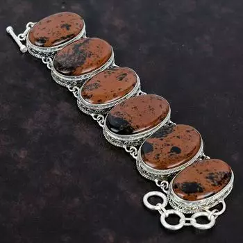 Браслет из красного дерева и обсидиана, винтажный браслет из стерлингового серебра 925 пробы, регулируемый браслет-цепочка, ювелирные изделия из драгоценных камней, подарки для женщин, браслет ручной работы