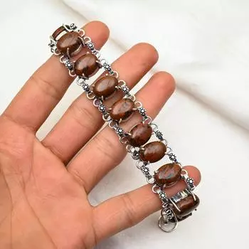 Браслет из красного дерева и яшмы, ювелирные изделия ручной работы из серебра 925 пробы с драгоценными камнями, регулируемый браслет-цепочка, подарок для мамы, изящный браслет 8 inches with Adjustable коричневый