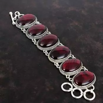 Браслет из красного огненного лабрадорита, серебряный браслет 925 пробы, ювелирные изделия из драгоценных камней, винтажный браслет ручной работы, регулируемый браслет-цепочка, подарок для папы