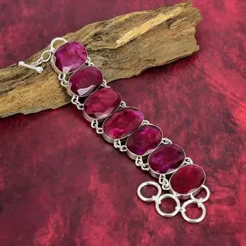 Браслет из красного рубина кашмира, браслет из стерлингового серебра 925 пробы, ювелирные изделия из красного рубина кашмира, ювелирный браслет ручной работы с регулируемой цепочкой 8 Inches розовый
