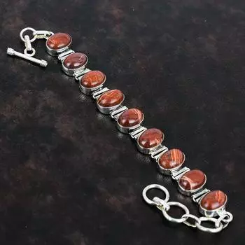 Браслет из красной змеиной яшмы, браслет из стерлингового серебра 925 пробы, ювелирные изделия ручной работы, регулируемый браслет-цепочка, браслет из настоящих драгоценных камней, подарок для него