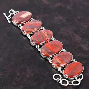 Браслет из красной змеиной яшмы, браслет из стерлингового серебра 925 пробы, удивительные ювелирные изделия ручной работы, регулируемый браслет-цепочка, ювелирные изделия из драгоценных камней, подарок для жены