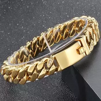 Браслет из кубинской цепи из нержавеющей стали 316L шириной 12 мм для мужчин, мужские браслеты в стиле хип-хоп с фианитами, украшения на день рождения, подарки для парня 21CM серебряный