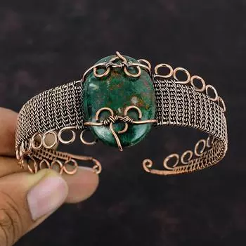 Браслет из куприта и хризоколлы, браслет-манжета из медной проволоки, регулируемый браслет, медная проволока ручной работы, ювелирные изделия, браслет с драгоценными камнями, подарок на годовщину