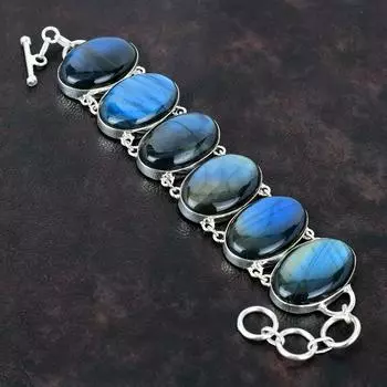 Браслет из лабрадорита, браслет из настоящего драгоценного камня, браслет из стерлингового серебра 925 пробы, браслет ручной работы, достойные ювелирные изделия, регулируемый браслет-цепочка, подарок для женщин Adjustable