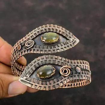 Браслет из лабрадорита, браслет-манжета из медной проволоки, регулируемый браслет, браслет-манжета из драгоценного камня, ювелирные изделия из медной проволоки, манжеты ручной работы, подарок для него