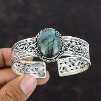 Браслет из лабрадорита, браслет-манжета из натурального драгоценного камня, браслет из стерлингового серебра 925 пробы, регулируемая манжета, ювелирные изделия ручной работы, стильный браслет, подарок для мамы Adjustable